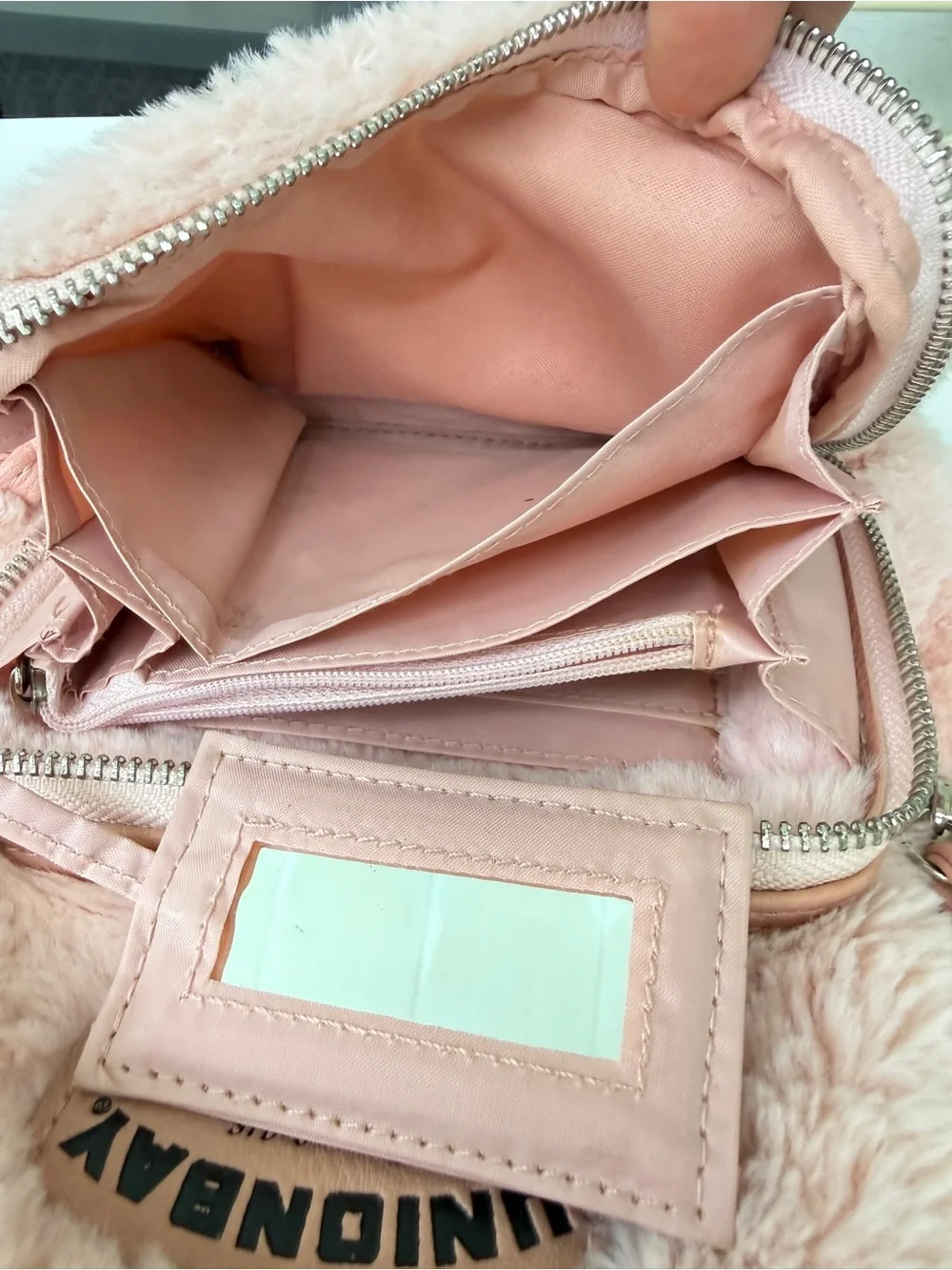 UnionBay Faux Pink Fur Small Backpack Inside Compartments 9” X 11” New